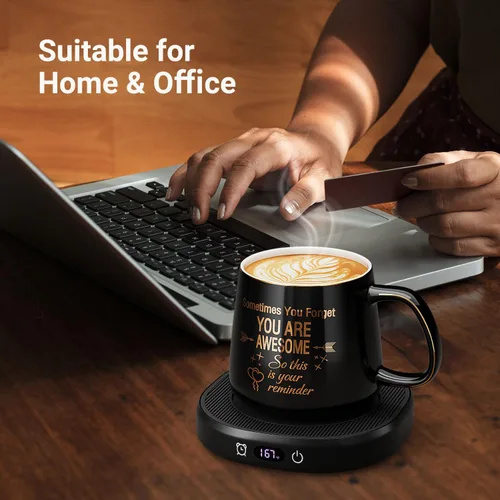 Vista 3 de Juego de Taza de Café Calentador y Eres Increíble, Calentador de Tazas Eléctrico para Escritorio, Calentador de Bebidas con 4 Ajustes