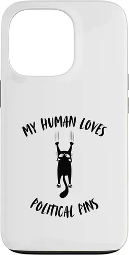 Vista 10 de iPhone 16 My Human Loves Political Pins - Cat Parent Hobby Lover Case