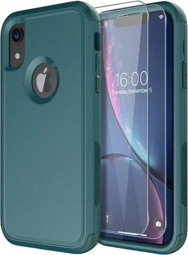 Vista 25 de Diverbox Funda para iPhone XR [Protector de Pantalla de Vidrio Templado] [A Prueba de Golpes] [A Prueba de Caídas] Funda de Teléfono de Protección