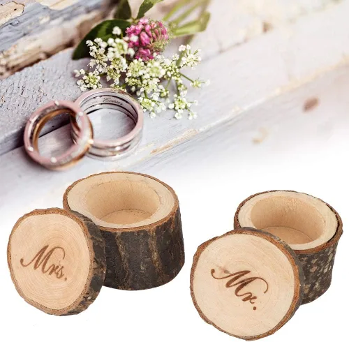 Vista 4 de Caja de boda, caja de madera rústica para boda, 2 contenedores de boda retro, soporte único para joyas, estuche Stora (A)