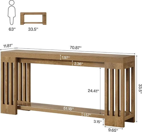 Vista 2 de Tribesigns Mesa consola de granja, mesa de sofá de 70.9 pulgadas detrás del sofá con patas verticales a rayas, muebles de entrada de 2 niveles