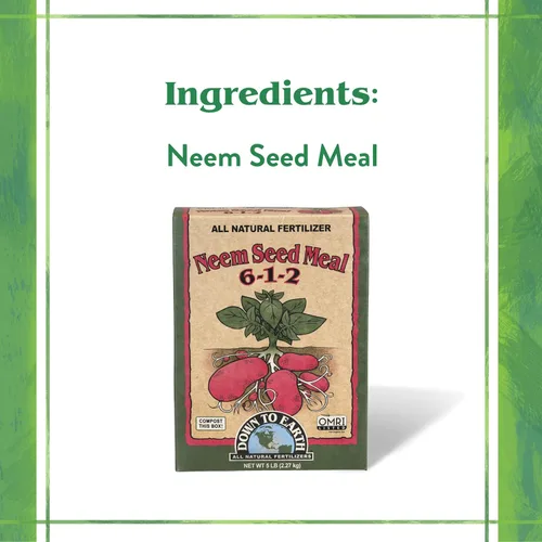 Vista 4 de Down To Earth. Alimento 100% natural para semillas de neem 5-1-2; fertilizante de 20 libras, 01312 Alimento vegetal para huertos, camas elevadas