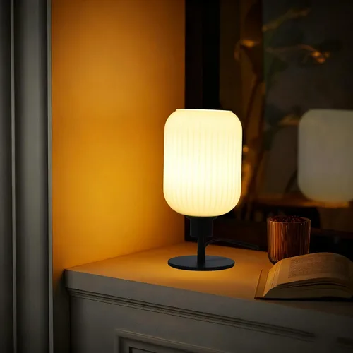 Vista 5 de Lámpara de mesa de cristal de mediados de siglo,Lámpara de escritorio regulable,Bombilla LED incluida,Cambio de color RGB remoto,Vidrio acanalado