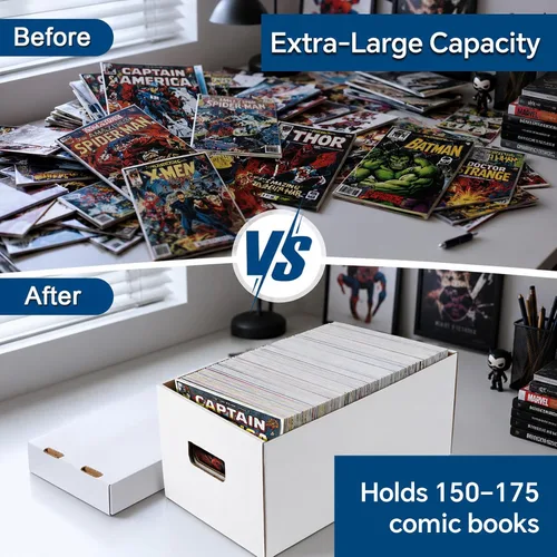 Vista 3 de PIT66 Paquete de 3 Cajas de Almacenamiento de Cómics que Contiene 150-175 Cómics Plegables y Apilables Caja Corta de Cómics a Prueba de Humedad Caja