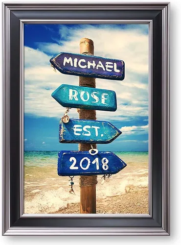 Vista 194 de A&T ARTWORK Love on Beach - Impresión fotográfica personalizada, incluye nombres y la fecha, regalo único para el aniversario de boda. Alfombrillas