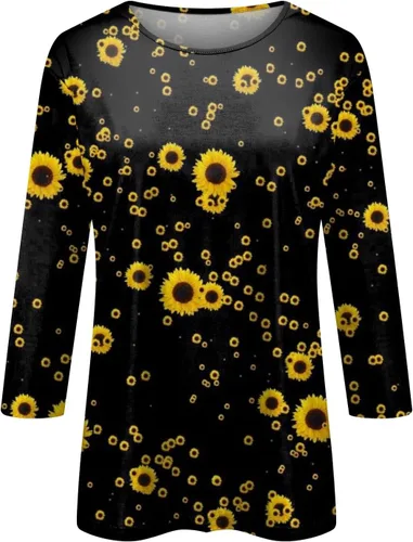 Vista 3 de Camisas para mujer, estilo casual, cuello redondo, manga tres cuartos, impresa, para mujer