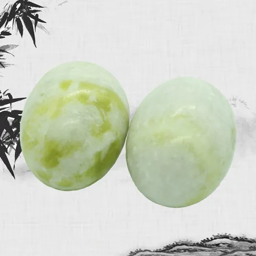 Vista 6 de BRABUD Bolas de estrés de ejercicio chino ovaladas de mármol Baoding en piedra natural Craft Collection BS174 (verde claro)