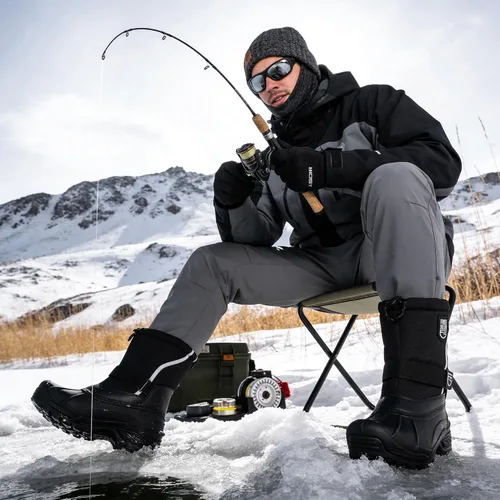 Vista 3 de FREE SOLDIER Botas de nieve impermeables para hombre con forro extraíble Negro