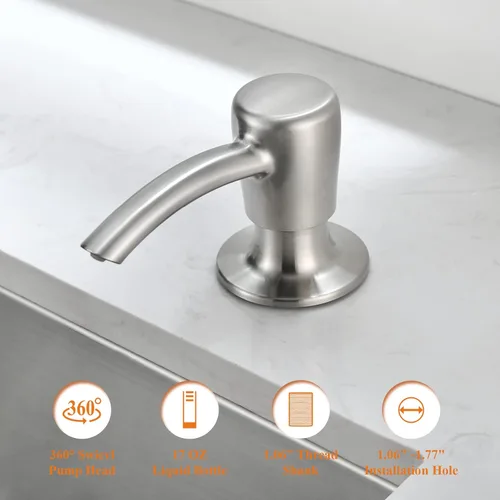 Vista 3 de Dispensador de jabón, dispensador de jabón para fregadero de cocina, dispensador de jabón integrado para fregadero, dispensador de loción, níquel
