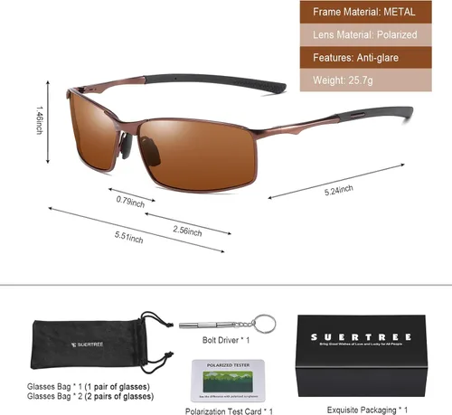Vista 3 de SUERTREE Gafas de sol polarizadas para hombre, marco de metal rectangular, gafas de sol retro para hombres y mujeres, gafas de sol de conducción