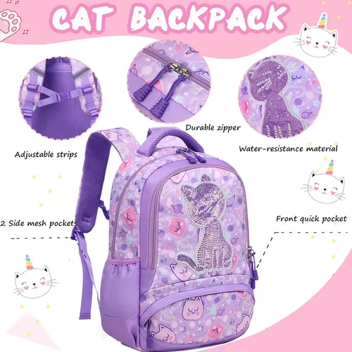 Vista 2 de Mochila de escuela primaria para niñas con lonchera, mochila de regreso a clases