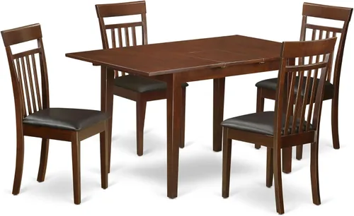 Vista 15 de East West Furniture NOCA7-MAH-LC - Juego de mesa de comedor moderno de 7 piezas que consta de una mesa rectangular de madera con hoja de mariposa