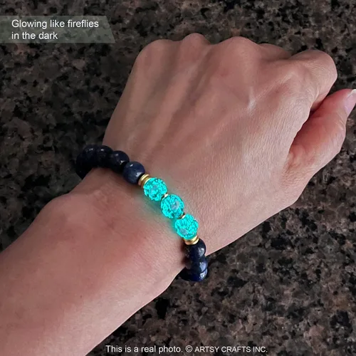 Vista 6 de ARTSY Crafts - Pulseras de cuentas de luciérnaga que brillan en la oscuridad + cuentas de piedras preciosas de 0.315 pulgadas (0.315 in), pulseras