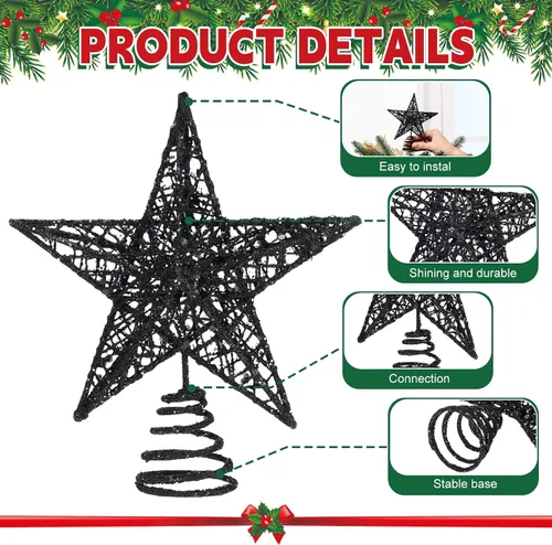 Vista 3 de Blulu Estrella de Navidad para Árbol de 6 Pulgadas, Estrella 3D de Metal con Purpurina, Decoración Hueca Pequeña para Fiestas de Navidad, Decoración