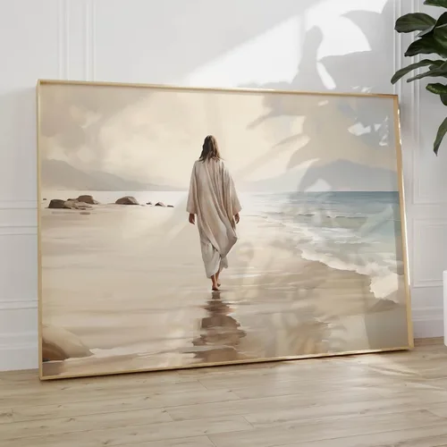 Vista 12 de Arte de pared de acuarela de Jesús, pintura en lienzo cristiano, imágenes de las Escrituras, decoración de pared, póster con versículos bíblicos