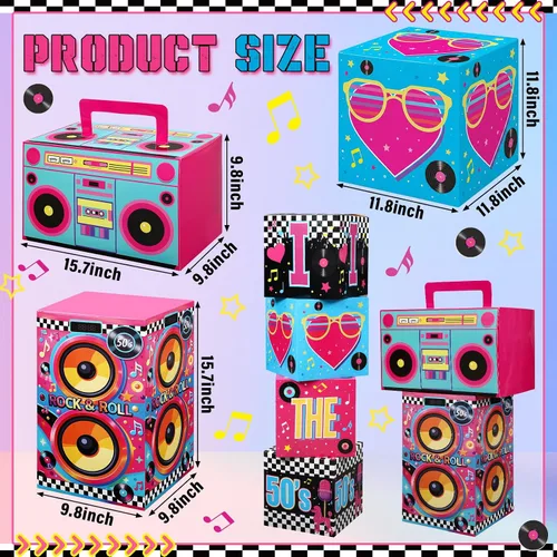 Vista 2 de Amyhill 6 piezas de decoraciones grandes de fiesta de los años 50, juego de recuerdos de hip hop, cajas de fiesta de papel, decoración temática
