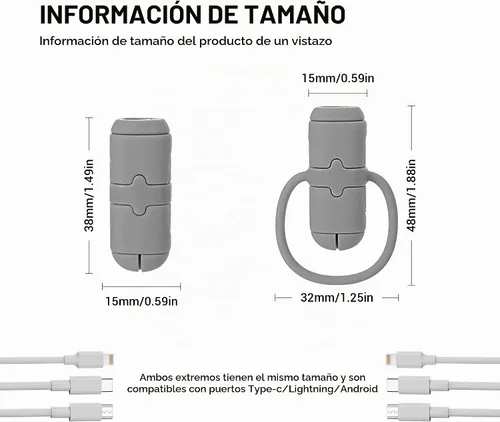 Vista 2 de Protectores de cable de carga, 6 piezas 2 en 1 de silicona de doble extremo compatible con cables de iPhone Android con USB-C tipo C, funda