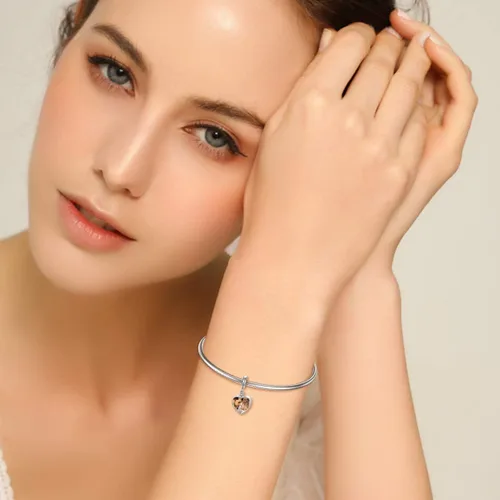 Vista 2 de Abalorio personalizado de urna de cremación con diseño de corazón para cenizas, plata de ley 925, 2 imágenes, cuentas para pulsera de serpiente