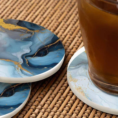 Vista 6 de Posavasos de tinta con alcohol y agua para mesa de café, zafiro y manchas azul marino, arte de mármol, regalos de inauguración de la casa