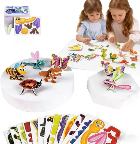 Vista 8 de Juego de rompecabezas de papel de insectos creativo 3D de 2026, 25 piezas inteligentes de ensamblaje 3D, rompecabezas de insectos, juguete educativo