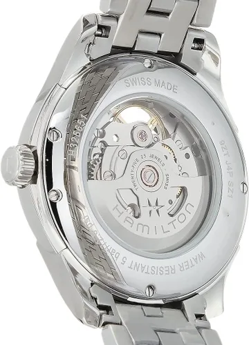 Vista 4 de Hamilton Watch Jazzmaster Reloj automático suizo con corazón abierto de 1.575 in, esfera beige, pulsera de acero inoxidable plateado