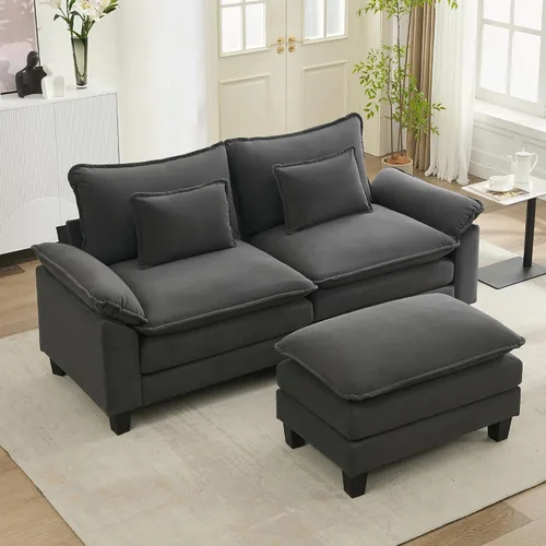 Vista 32 de URRED - Sofá seccional modular tipo nube, cómodo sofá cama de chenilla moderna con asientos profundos y otomán/almohadas para sala de estar