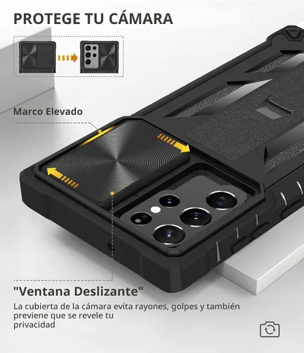Vista 3 de Funda para Samsung Galaxy S22 Ultra 5G: Cubierta protectora de teléfono resistente de grado militar a prueba de caídas con soporte incorporado