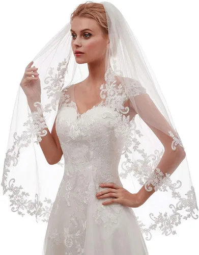 Vista 3 de EllieHouse Mujer Corto, 2 Encaje Boda Nupcial velo con peine, L24