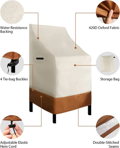 Vista 5 de RosieLily Fundas para sillas de patio con respaldo alto, impermeables, apilables, para taburetes de bar al aire libre, fundas beige para muebles