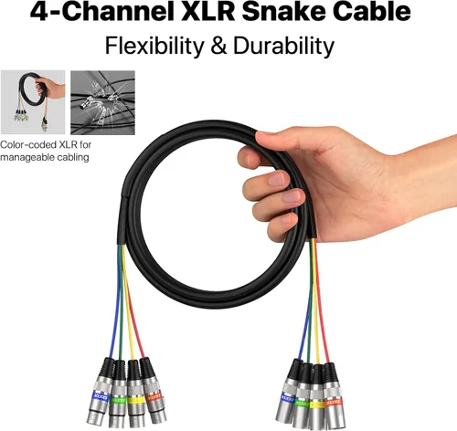 Vista 6 de EBXYA Cables XLR de serpiente de 3 pies de 4 colores, cable de micrófono XLR macho a hembra de 4 canales, para grabación en vivo, estudios