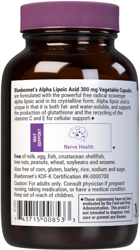 Vista 3 de BLUEBONNET NUTRICIÓN ÁCIDO ALFA LIPOICO 300 mg