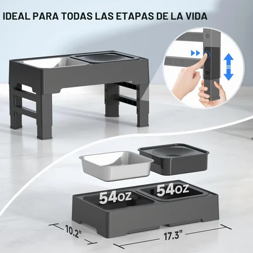 Vista 7 de Cuencos elevados para perros ELS PET, cuencos ajustables elevados para perros con cuenco de agua para perros sin derrames y comedero de acero