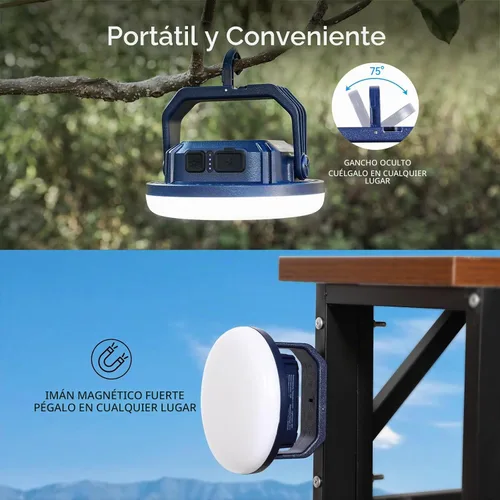 Vista 5 de VAVOFO Linterna LED de Campamento Recargable de 30W, 3000LM, 124 LED con 3 Modos de Iluminación, Luz Portátil para Tienda de 7200mAh con Imán