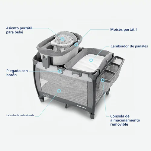 Vista 6 de Graco Pack ’n Play Sit ’N Grow Playard, Cuna portátil para bebé, Asiento ajustable, Almacenamiento incorporado