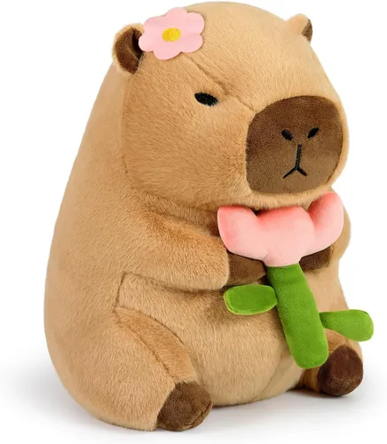 Vista 10 de Ditucu Bonita almohada de felpa Capybara naranja con mochila de tortuga, animales de peluche, juguetes de peluche Capibara, regalos para niños