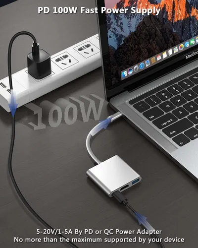 Vista 6 de Adaptador multipuerto USB C a HDMI con puerto USB 3.0 y PD de 100 W de carga rápida - Thunderbolt 3 4K Convertidor AV digital tipo C Hub para Mac