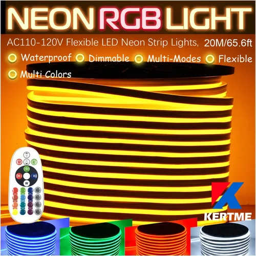Vista 12 de Tira de luz LED RGB de neón, AC110-120 V/flexible, impermeable, regulable, multicolor, multimodos, cuerda de luz + control remoto de 24 teclas