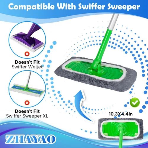 Vista 2 de 6 almohadillas de microfibra reutilizables compatibles con Swiffer Sweeper, paños de barrido en seco y paños húmedos, almohadillas lavables