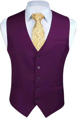 Vista 48 de HISDERN Vest 101 - Chaleco de traje ajustado para hombre con 3 bolsillos para negocios, formal, boda, baile de graduación y esmoquin casual a1-Negro