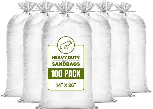 Vista 22 de Bolsas de arena resistentes para inundaciones, bolsas de arena vacías con cuerdas de amarre, protección UV 1600 horas, control de inundaciones, 14 x
