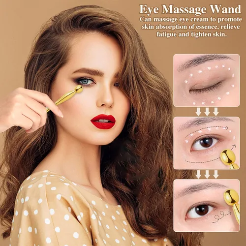 Vista 6 de 2 piezas de aplicador de crema para ojos de metal, rodillo facial masajeador, varita de masaje para ojos, mujeres y niñas, masajeador facial