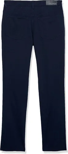Vista 4 de Nautica Pantalón de sarga elástica de ajuste clásico para niños, estilo de 5 bolsillos, cremallera y cierre de botón