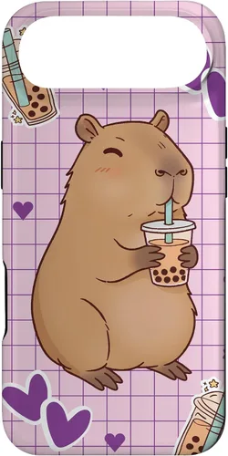 Vista 27 de Funda Kawaii Anime Capybara Beber Boba Bubble Tea Kids Girls para iPhone 17