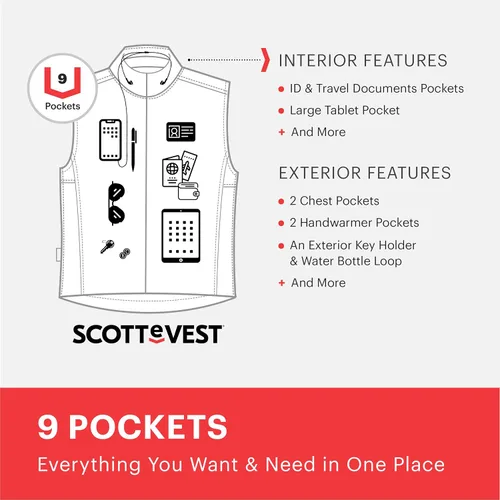 Vista 6 de SCOTTeVEST 101 chaleco de viaje para mujer 9 bolsillos ocultos Anti-Pickpocket