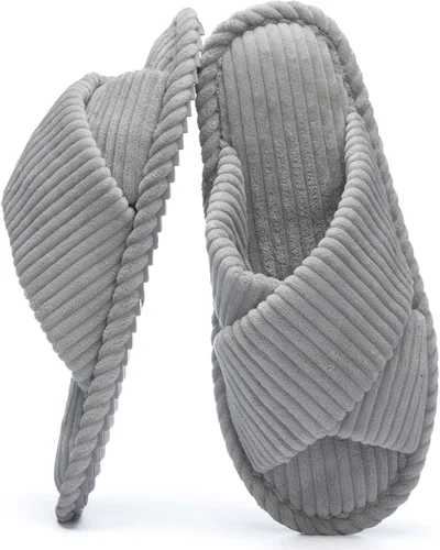 Vista 15 de GOEWY - Pantuflas para mujer con espuma viscoelástica para el hogar, con entretejido de pana, tiras cruzadas, con punta abierta, sandalias cómodas