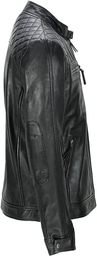 Vista 6 de Chaqueta de cuero vintage con hombros acolchados, estilo retro, clásico, con diamantes desgastados, para motocicleta, Cafe Racer