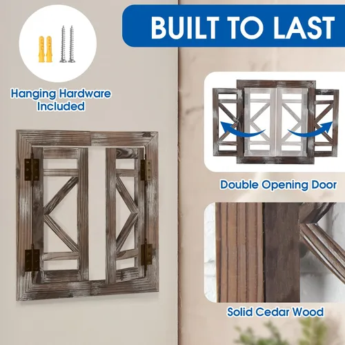Vista 9 de J JACKCUBE DEISGN MK587A - Marco de ventana de madera rústica con puertas abiertas, decoración artística de pared para colgar, decoración de pared