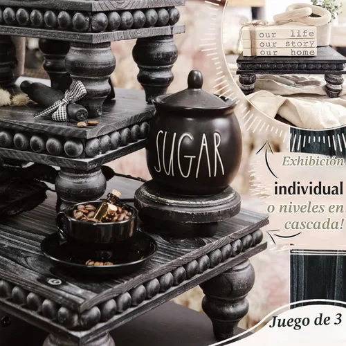 Vista 2 de Bandeja decorativa [Juego de 3] bandejas escalonadas de madera, bandeja decorativa para uso de mesa, isla de cocina, barra de café, elevadores