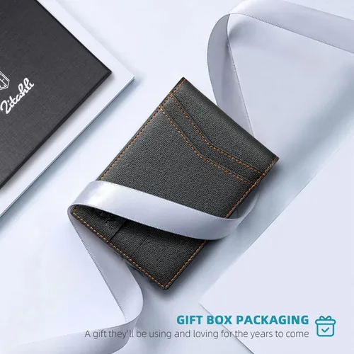 Vista 48 de Zitahli - Carteras delgadas con clip para dinero para hombre, tarjetero minimalista, de cuero, plegable, con bloqueo RFID, cartera de bolsillo