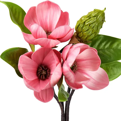 Vista 12 de FiveSeasonStuff Arreglo de flores artificiales de magnolia rosa polvoriento, con 4 tallos, ramo de damas de honor de boda, despedidas de soltera